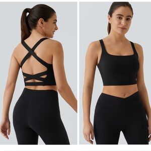 Halara Airy Square Neck Backless Crisscross Cropped  Yoga Tank Top Small